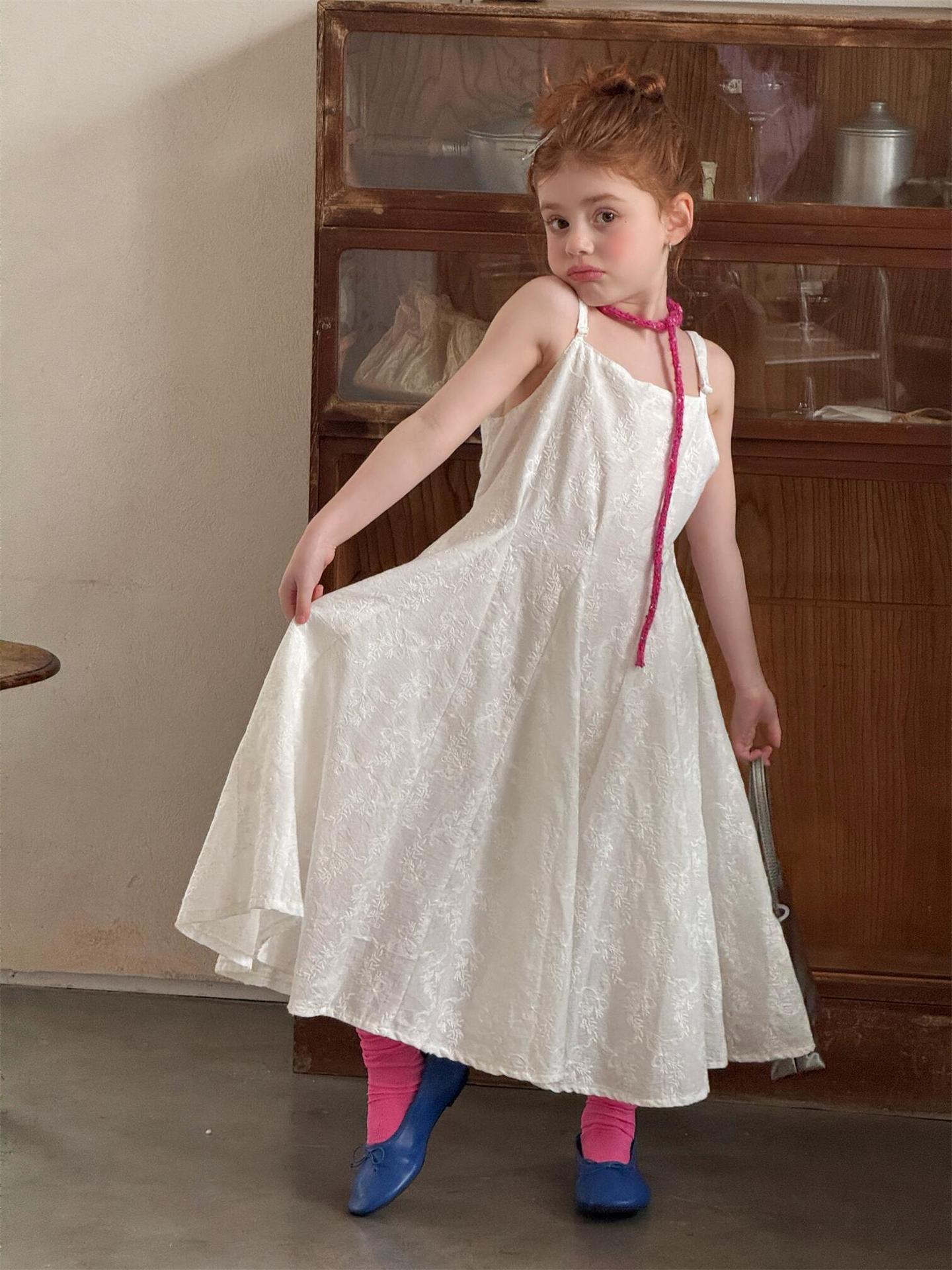 White Embroidered Jacquard Cami Dress 刺繍 ジャガード キャミソールワンピース【mh0012319】 Jianzidan