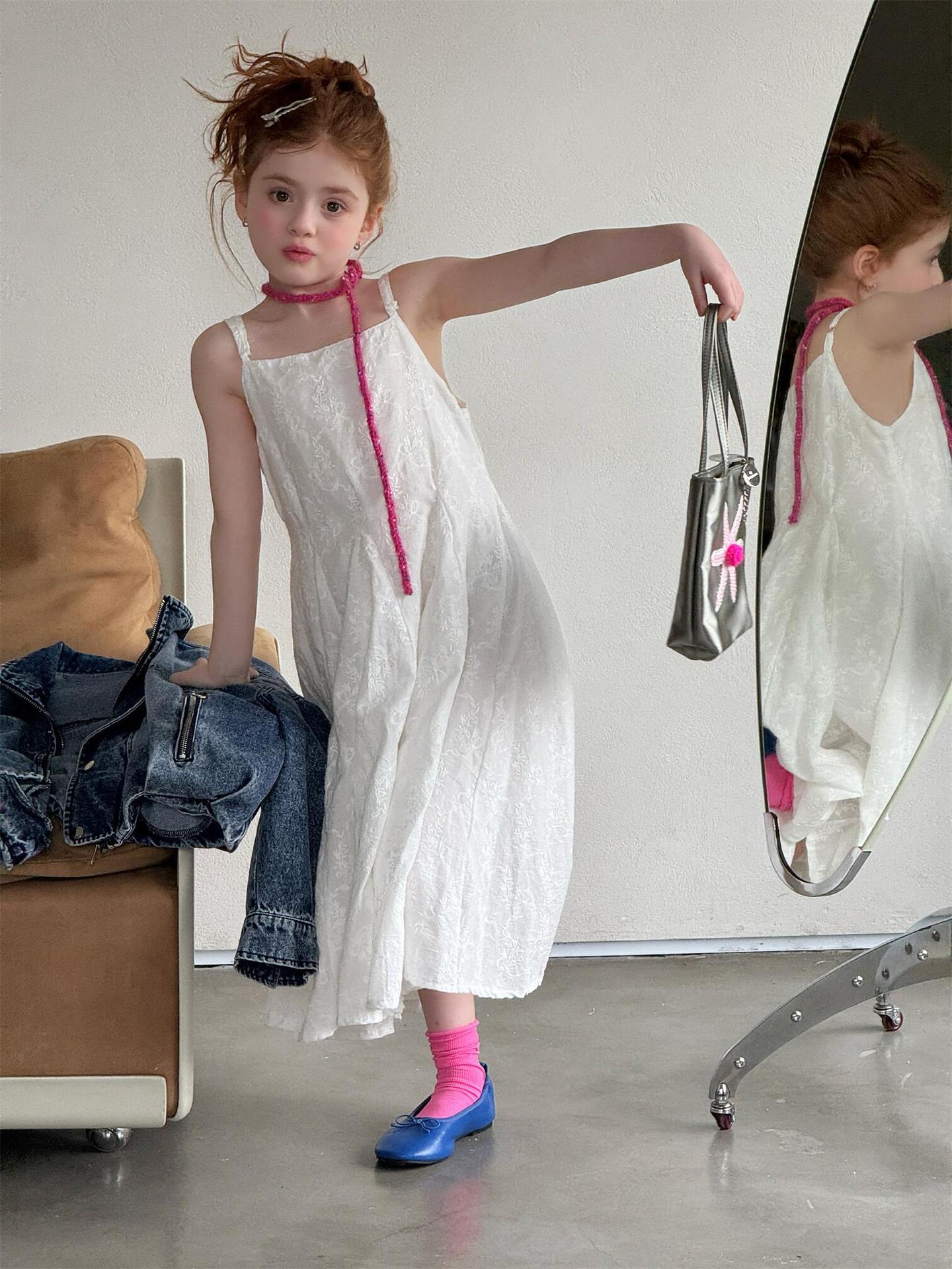 White Embroidered Jacquard Cami Dress 刺繍 ジャガード キャミソールワンピース【mh0012319】 Jianzidan