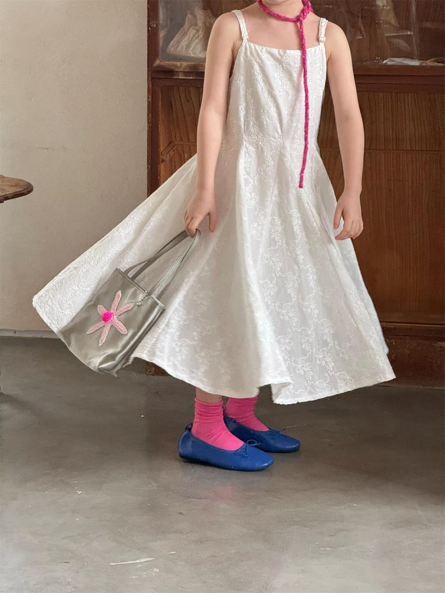 White Embroidered Jacquard Cami Dress 刺繍 ジャガード キャミソールワンピース【mh0012319】 Jianzidan