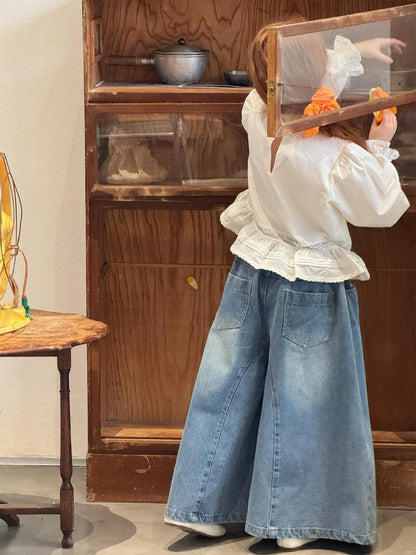 White Embroidered Lace Doll Shirt 刺繍 クルーネック ブラウス【mh0012316】 Jianzidan