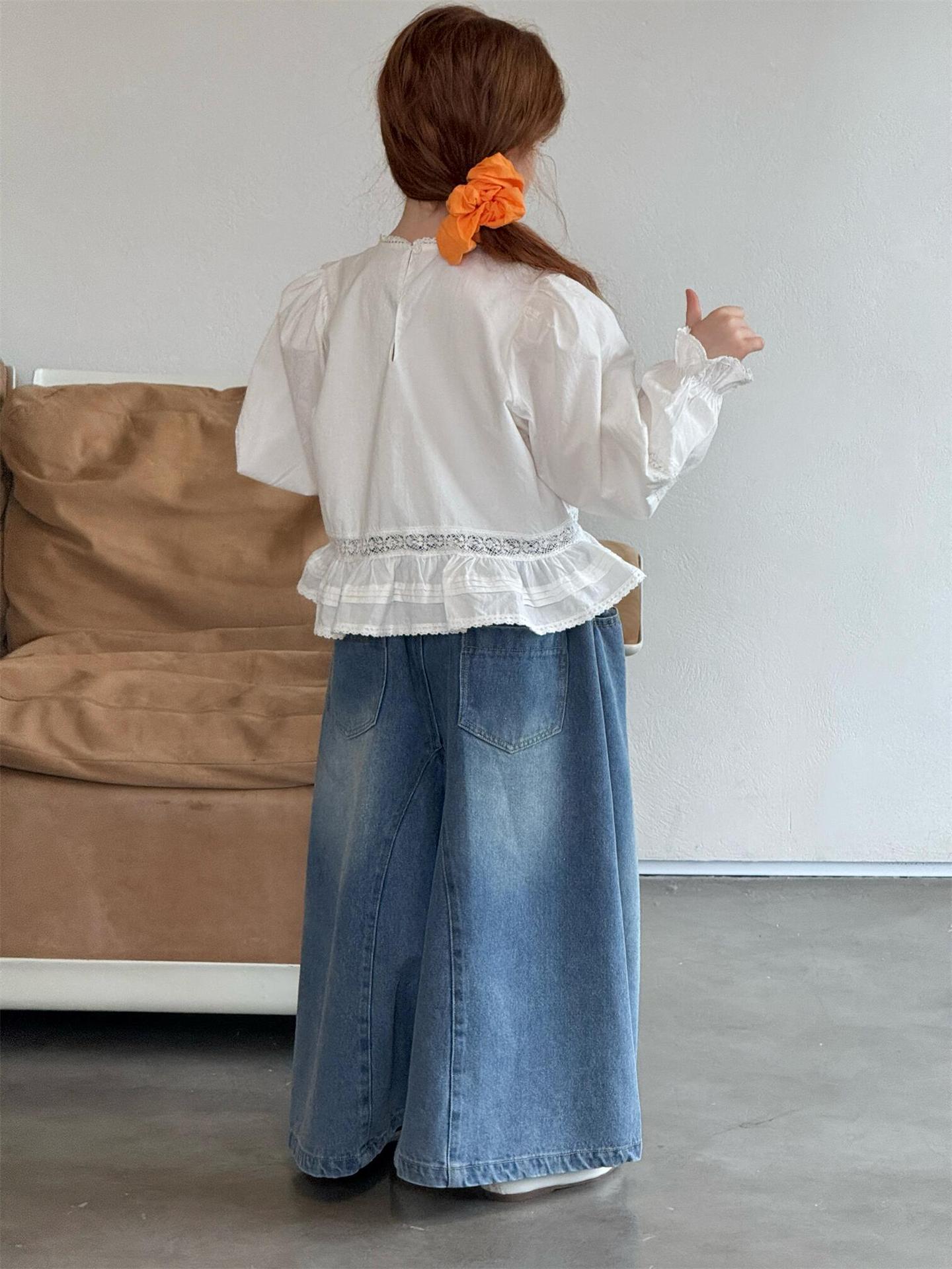 White Embroidered Lace Doll Shirt 刺繍 クルーネック ブラウス【mh0012316】 Jianzidan