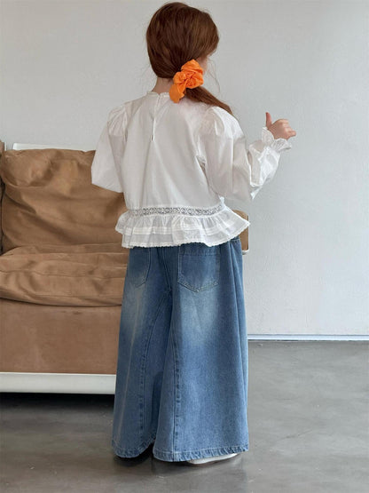 White Embroidered Lace Doll Shirt 刺繍 クルーネック ブラウス【mh0012316】 Jianzidan