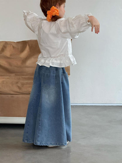 White Embroidered Lace Doll Shirt 刺繍 クルーネック ブラウス【mh0012316】 Jianzidan