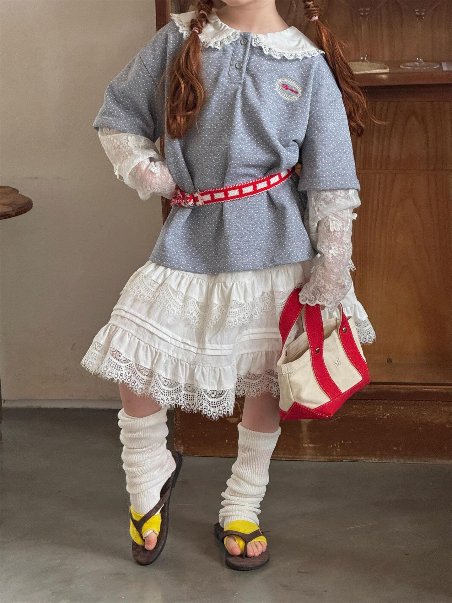 White Lace Tiered Cake Skirt ホワイトレース ティアード ケーキスカート【mh0012317】 Jianzidan