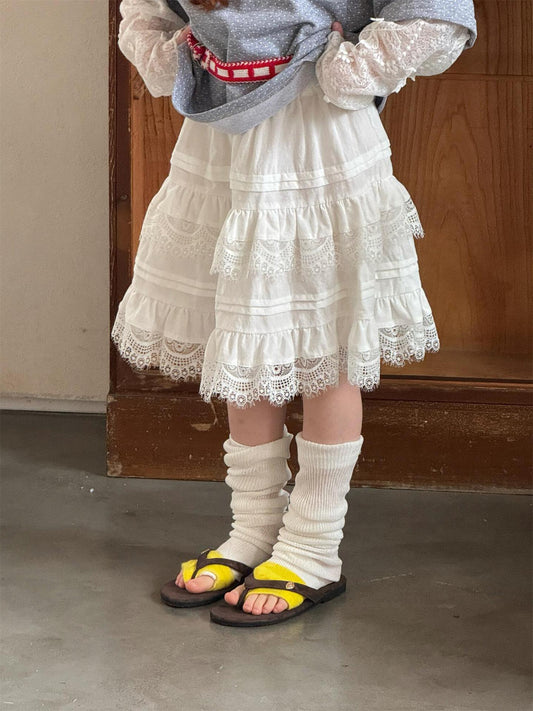 White Lace Tiered Cake Skirt ホワイトレース ティアード ケーキスカート【mh0012317】 White / 90cm Jianzidan