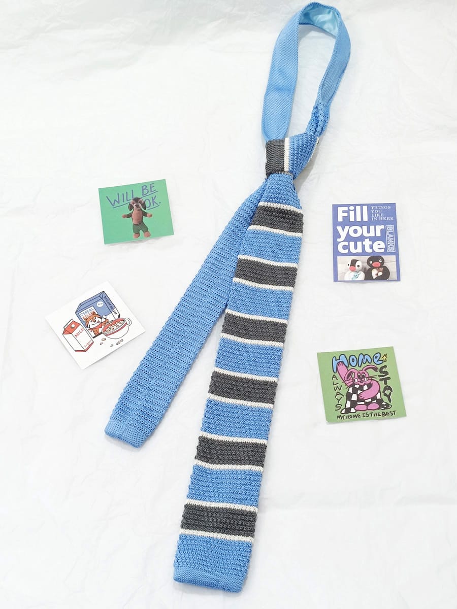 Wide Stripe School Tie ニット ストライプ ネクタイ【mh0013014】 Gray Blue / One Size momobobi ベビーキッズその他アクセサリー