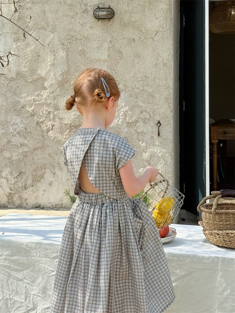 Windowpane Check Backless Midi Dress グラフチェック コットン 半袖ワンピース【mh0012783】 Chengle 半袖ワンピース