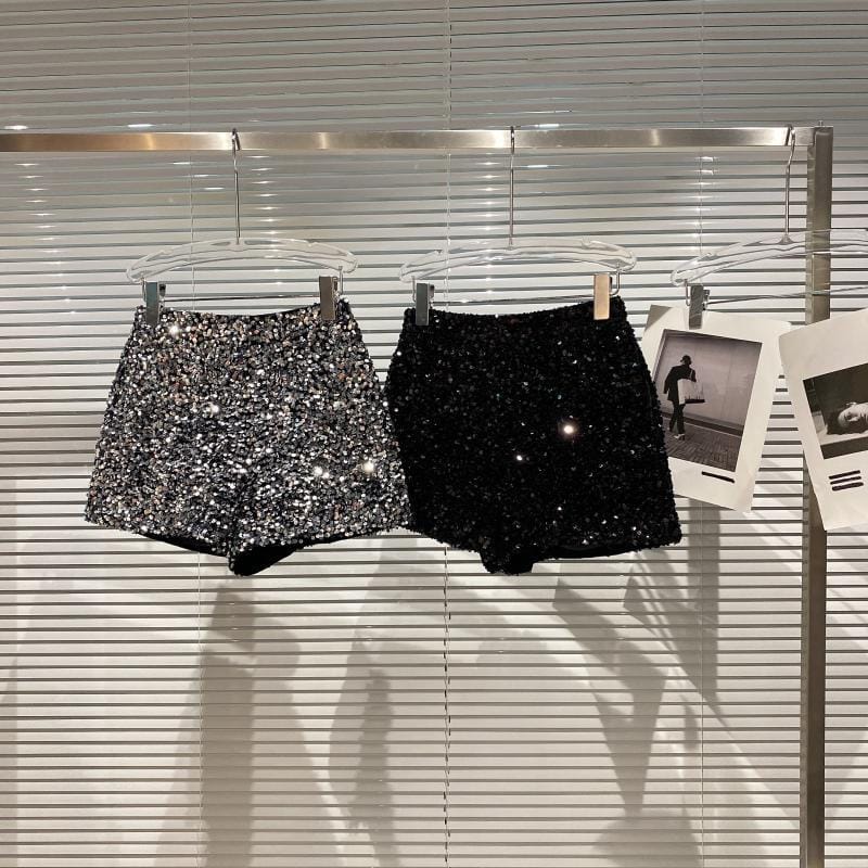 キッズジュニアパンツ ショートパンツ ホットパンツ スパンコール シャイニー Y2K シルバー/ゴールド/ブラック/3カラー【mh0004043】 mamahalo kids ハーフパンツ・ショートパンツ
