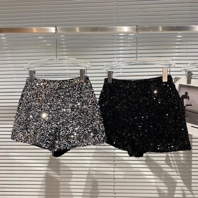 キッズジュニアパンツ ショートパンツ ホットパンツ スパンコール シャイニー Y2K シルバー/ゴールド/ブラック/3カラー【mh0004043】 mamahalo kids ハーフパンツ・ショートパンツ