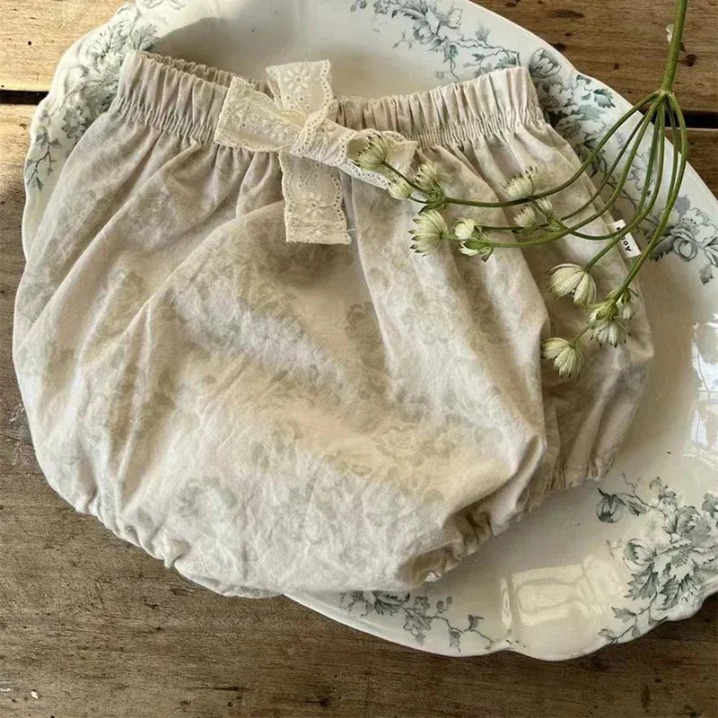 ブルマパンツ ベビーパンツ ブルマパンツ フラワー花柄プリント リボン 2カラー【mh0005848】