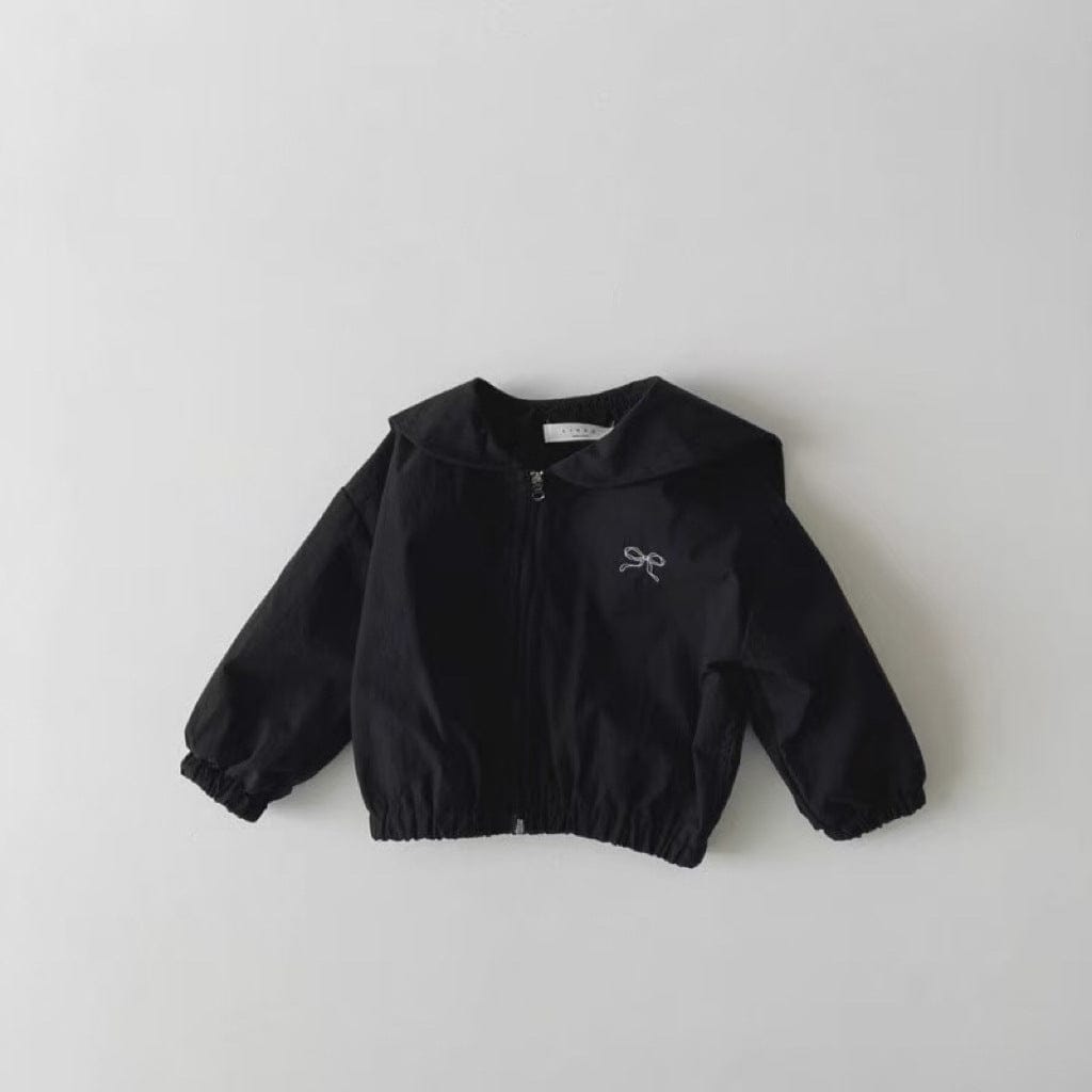 ショートコート・ジャケット・ジャンパー Black / 73cm ベビーアウター リボン刺繍セーラーカラージップアップブルゾンジャケット【mh0009159】