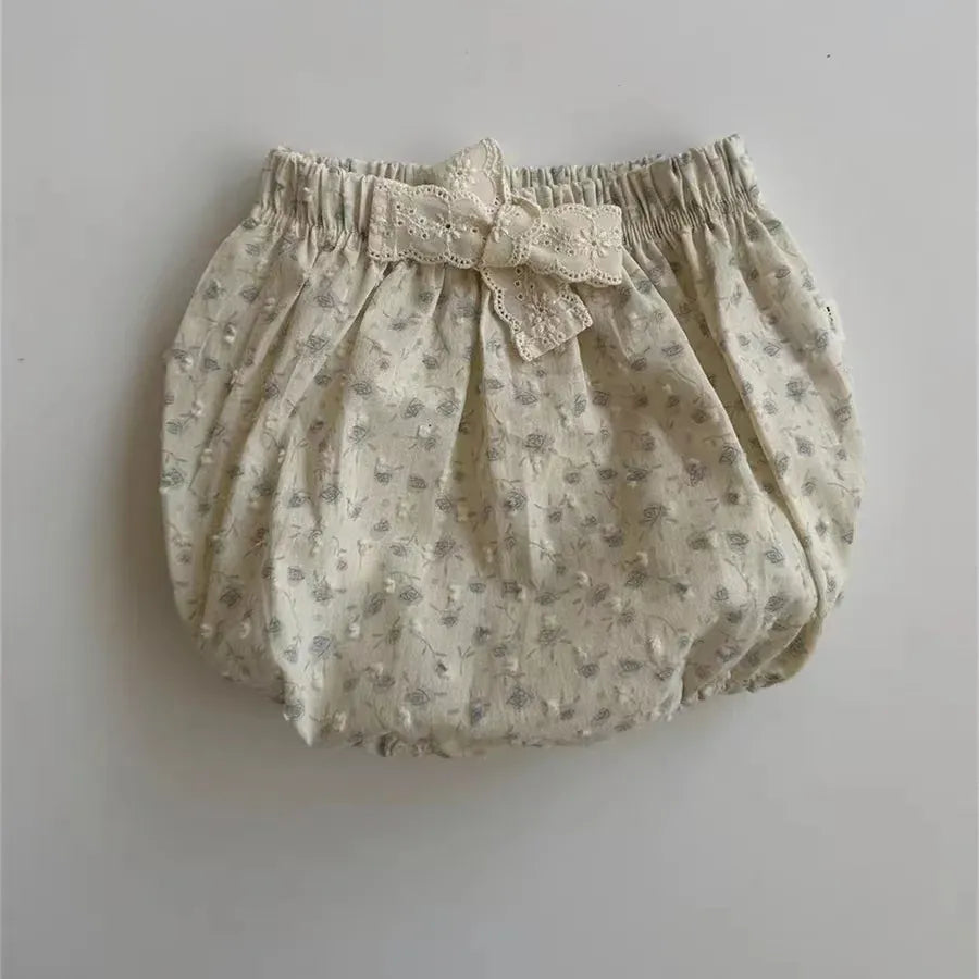 ブルマパンツ Blue / 9M 73cm ベビーパンツ ブルマパンツ フラワー花柄プリント リボン 2カラー【mh0005848】