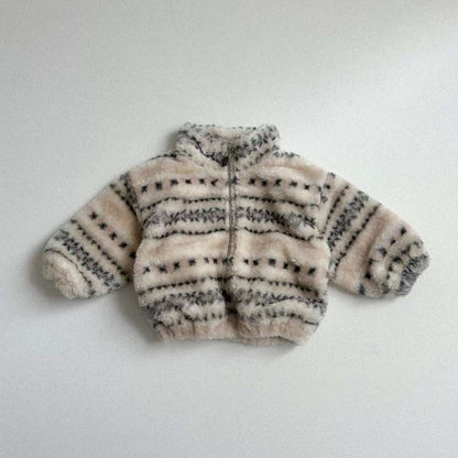 トレーナー・フーディ Brown / 73cm ボアブルゾン | ノルディック柄ジップアップ | 裏地付きスタンドカラー【mh0011481】