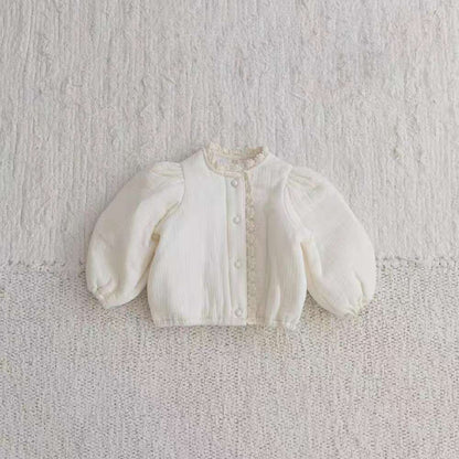 ショートコート・ジャケット・ジャンパー Creamy White / 73cm 長袖ブルゾン | メロウフリル | パフ袖中綿アウター | フェミニン【mh0011477】