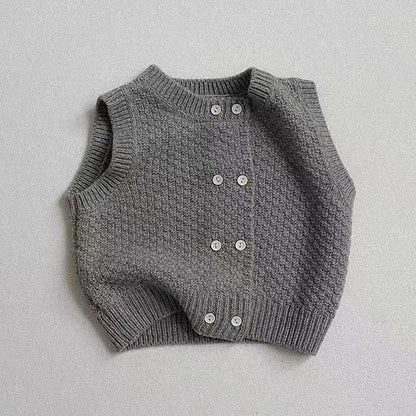 ベスト Gray / 73cm ニットベスト | ポコポコ編みダブルボタン | 春秋レイヤードトップス【mh0011476】