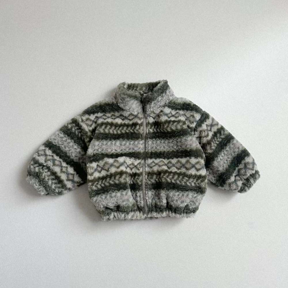 トレーナー・フーディ Green / 73cm ボアブルゾン | ノルディック柄ジップアップ | 裏地付きスタンドカラー【mh0011481】