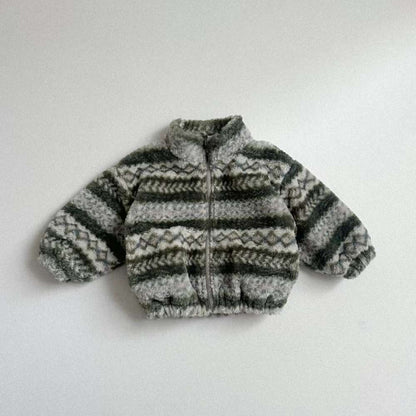 トレーナー・フーディ Green / 73cm ボアブルゾン | ノルディック柄ジップアップ | 裏地付きスタンドカラー【mh0011481】