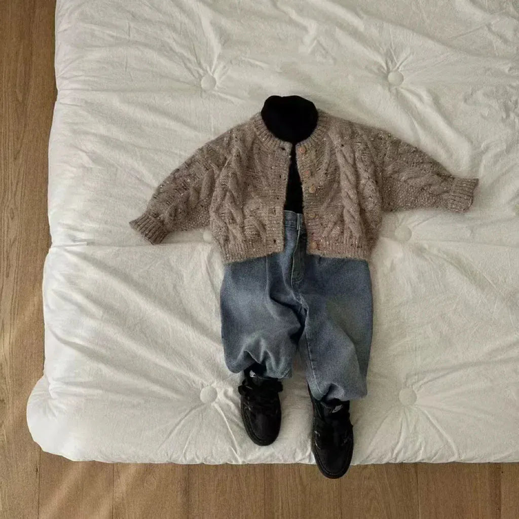 カーディガン・パーカー ベビーカーディガン アランニットケーブル編みカラフルネップニットジャケット【mh0008733】