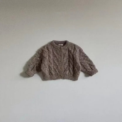 カーディガン・パーカー ベビーカーディガン アランニットケーブル編みカラフルネップニットジャケット【mh0008733】