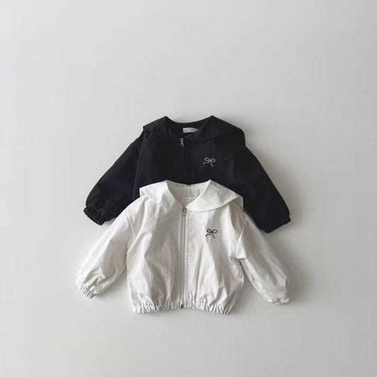 ショートコート・ジャケット・ジャンパー ベビーアウター リボン刺繍セーラーカラージップアップブルゾンジャケット【mh0009159】