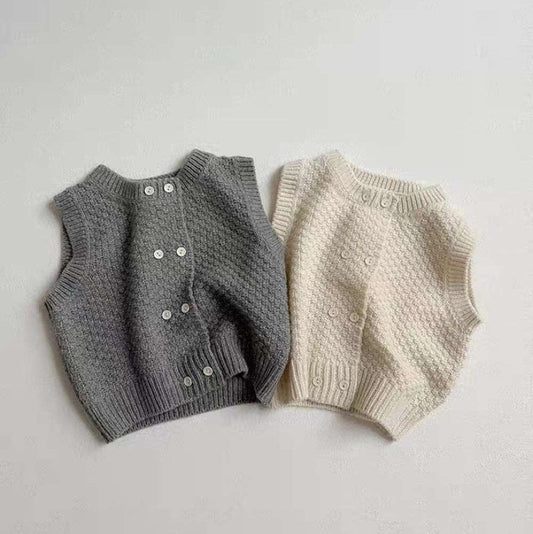 ベスト ニットベスト | ポコポコ編みダブルボタン | 春秋レイヤードトップス【mh0011476】