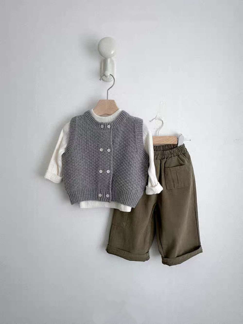 ベスト ニットベスト | ポコポコ編みダブルボタン | 春秋レイヤードトップス【mh0011476】