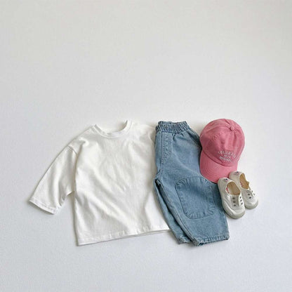 デニムパンツ ワイドデニムパンツ | 膝パッチポケット | イージーウエストロングパンツ【mh0011483】