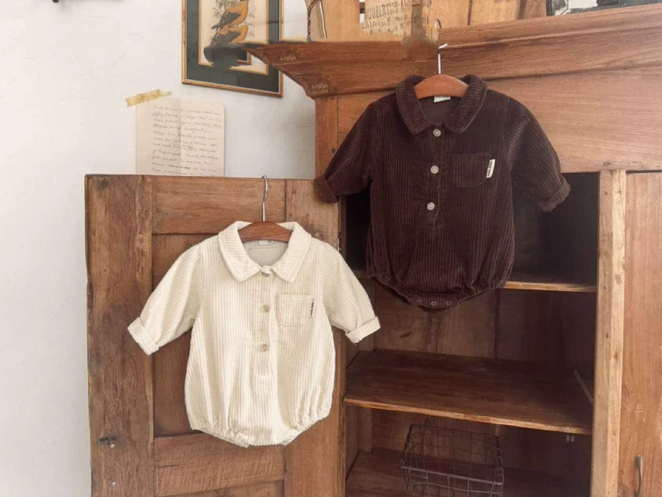 長袖ロンパース 長袖シャツロンパース | コーデュロイ襟付きカバーオール | 秋冬ボディスーツ【mh0011484】