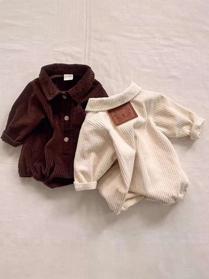 長袖ロンパース 長袖シャツロンパース | コーデュロイ襟付きカバーオール | 秋冬ボディスーツ【mh0011484】