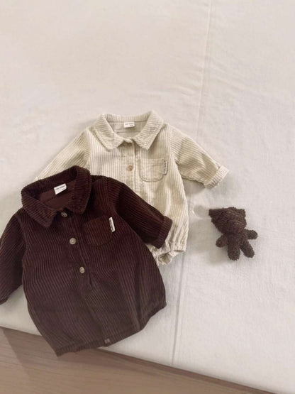 長袖ロンパース 長袖シャツロンパース | コーデュロイ襟付きカバーオール | 秋冬ボディスーツ【mh0011484】