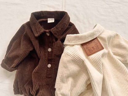 長袖ロンパース 長袖シャツロンパース | コーデュロイ襟付きカバーオール | 秋冬ボディスーツ【mh0011484】