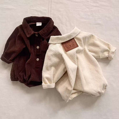 長袖ロンパース 長袖シャツロンパース | コーデュロイ襟付きカバーオール | 秋冬ボディスーツ【mh0011484】