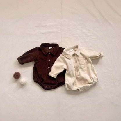 長袖ロンパース 長袖シャツロンパース | コーデュロイ襟付きカバーオール | 秋冬ボディスーツ【mh0011484】