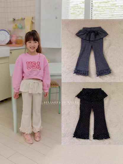 レギンスパンツ 水玉パンツ | ラッフルフレア | レイヤード風ドッキングレギンス【mh0011485】