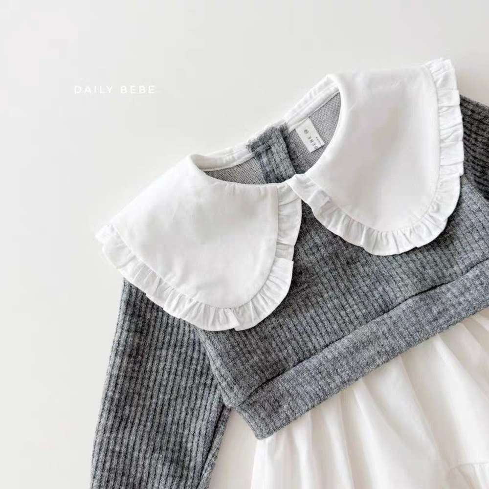 長袖ワンピース 長袖ドッキングワンピース | ビッグカラーフリル襟 | レイヤード風【mh0011486】