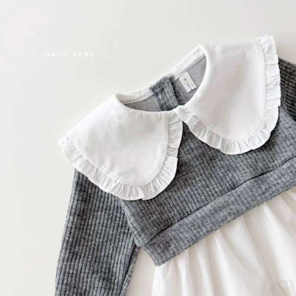 長袖ワンピース 長袖ドッキングワンピース | ビッグカラーフリル襟 | レイヤード風【mh0011486】