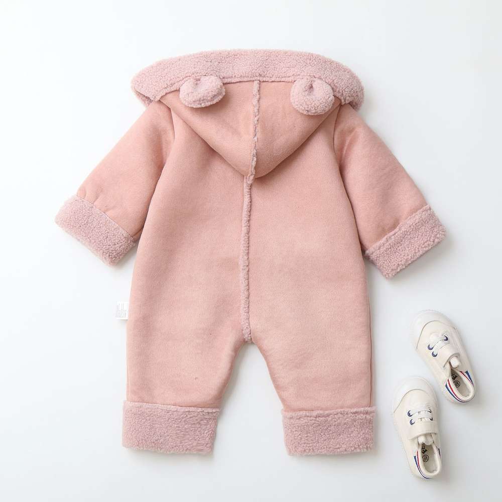 アウタージャンプスーツ ベビーカバーオール | くま耳フード | 裏ボアムートン風アウターロンパース【mh0011487】
