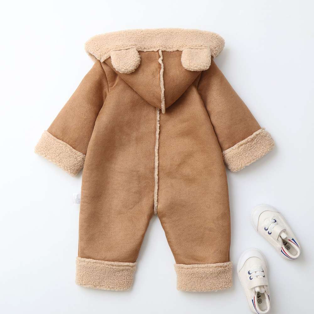 アウタージャンプスーツ ベビーカバーオール | くま耳フード | 裏ボアムートン風アウターロンパース【mh0011487】