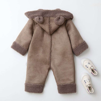 アウタージャンプスーツ ベビーカバーオール | くま耳フード | 裏ボアムートン風アウターロンパース【mh0011487】