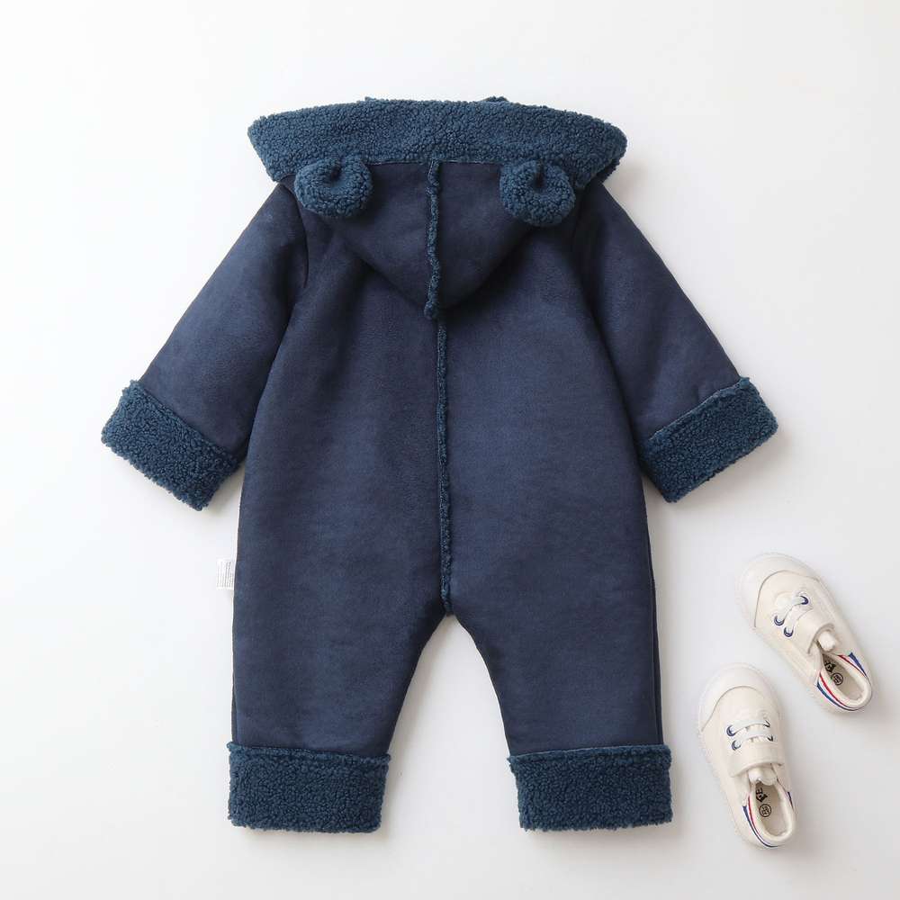 アウタージャンプスーツ ベビーカバーオール | くま耳フード | 裏ボアムートン風アウターロンパース【mh0011487】