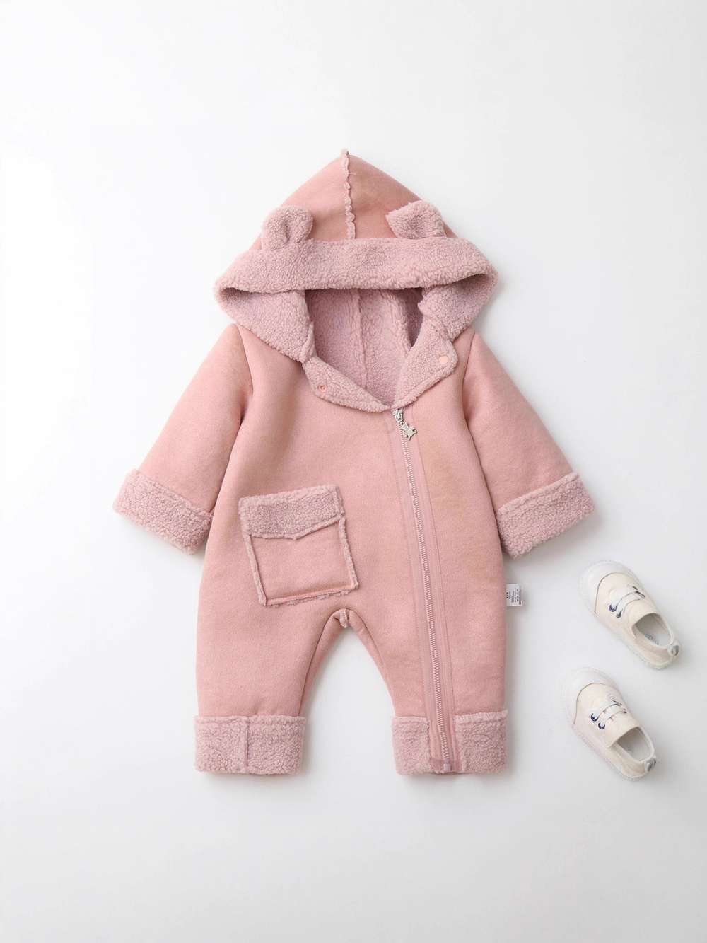 アウタージャンプスーツ ベビーカバーオール | くま耳フード | 裏ボアムートン風アウターロンパース【mh0011487】