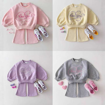 長袖セットアップ ロゴ刺繍スウェット + フレアパンツ | 裏毛セットアップ【mh0011490】