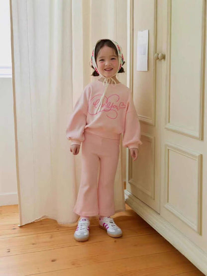 長袖セットアップ Pink / 73cm ロゴ刺繍スウェット + フレアパンツ | 裏毛セットアップ【mh0011490】