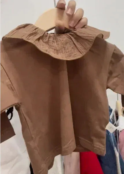 長袖Tシャツ Brown / 73cm 6-9M ベビートップス フリルサークル襟長袖Tシャツ 3カラー【mh0007095】