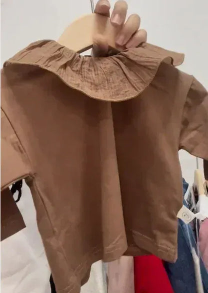 長袖Tシャツ Brown / 73cm 6-9M ベビートップス フリルサークル襟長袖Tシャツ 3カラー【mh0007095】