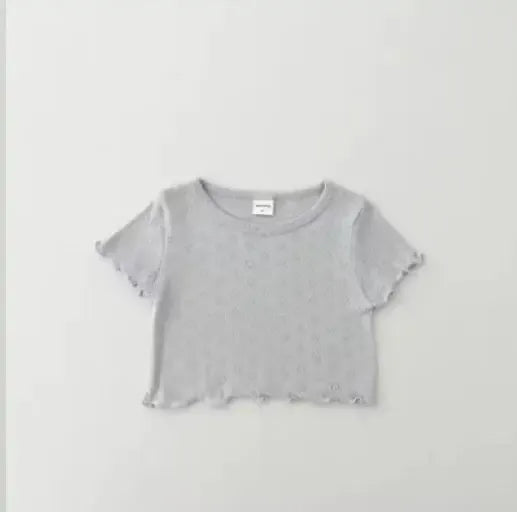 半袖Tシャツ Gray Blue / 24M  90CM ベビートップス ハートレースニット 半袖Tシャツ パステル 4カラー【mh0005475】