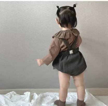 長袖Tシャツ ベビートップス フリルサークル襟長袖Tシャツ 3カラー【mh0007095】