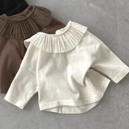 長袖Tシャツ ベビートップス フリルサークル襟長袖Tシャツ 3カラー【mh0007095】