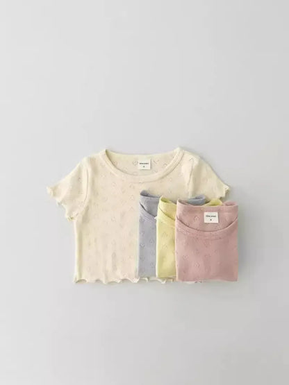 半袖Tシャツ ベビートップス ハートレースニット 半袖Tシャツ パステル 4カラー【mh0005475】