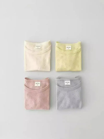 半袖Tシャツ ベビートップス ハートレースニット 半袖Tシャツ パステル 4カラー【mh0005475】